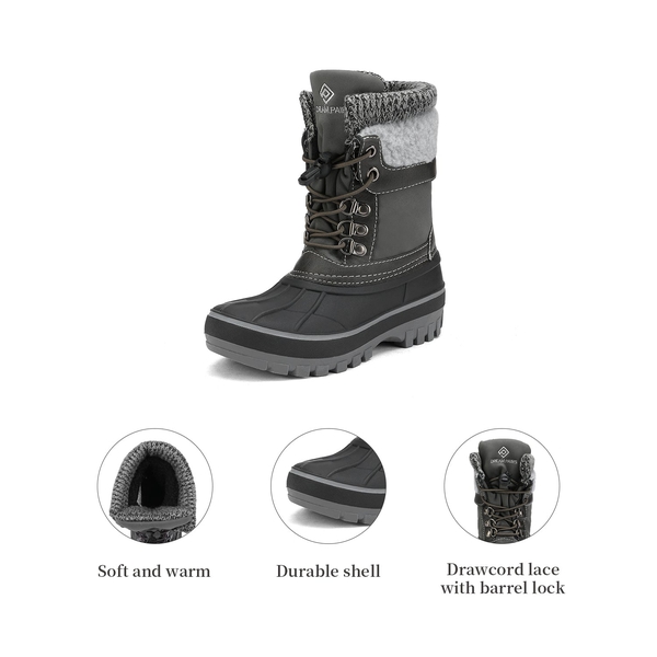 Insulated Snow Kids Waterproof Boots - BLACK GREY - 3